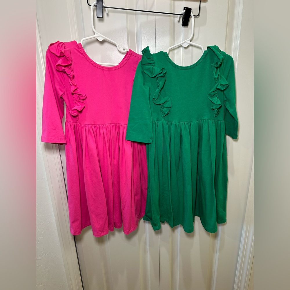 Mila & Rose Bright Soft Ruffle Twirl Dress - Pink & Green Bundle Size 5/6